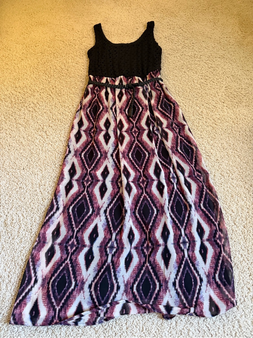 Lily Rose Black Bodice Maxi Dress with Pink and White Geometric Skirt